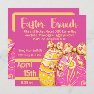 Rosa und gelbe Ostereier Brunch Einladung