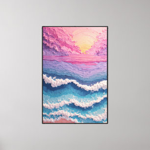 Rosa und gelbe Ozeanwellen – Abstrakte Wandkunst Leinwanddruck