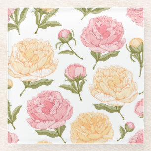 Rosa und gelbe Peonies Sketch Glasuntersetzer