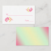 Rosa und gelbe Pfirsiche auf weißen Platzkarten (Vorne/Hinten)