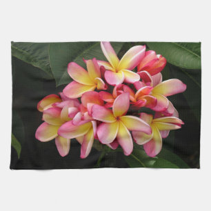 Rosa und gelbe Plumeria Blume Handtuch