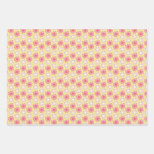 rosa und gelbe Retro-Blume Geschenkpapier Set