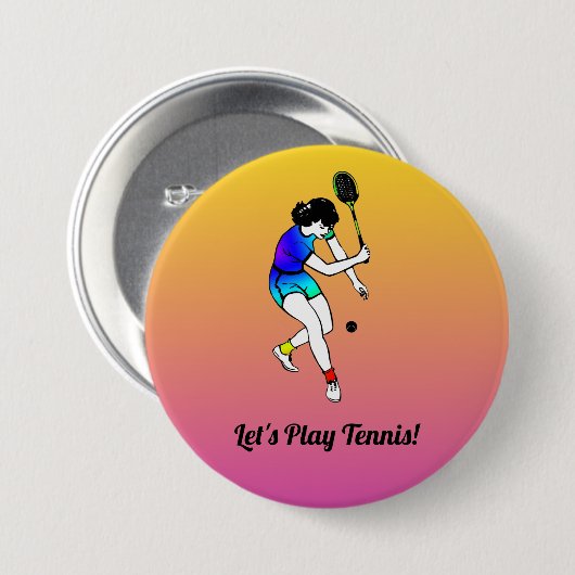 Rosa und gelbe Retro Women's Tennis Player Button (Vorne & Hinten)