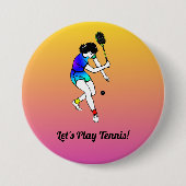 Rosa und gelbe Retro Women's Tennis Player Button (Vorderseite)