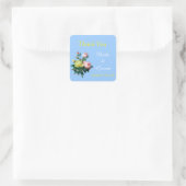 Rosa und gelbe Rosa Blume Gastgeschenk Hochzeit da Quadratischer Aufkleber (Tasche)