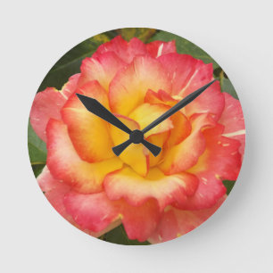 Rosa und Gelbe Rose Runde Wanduhr