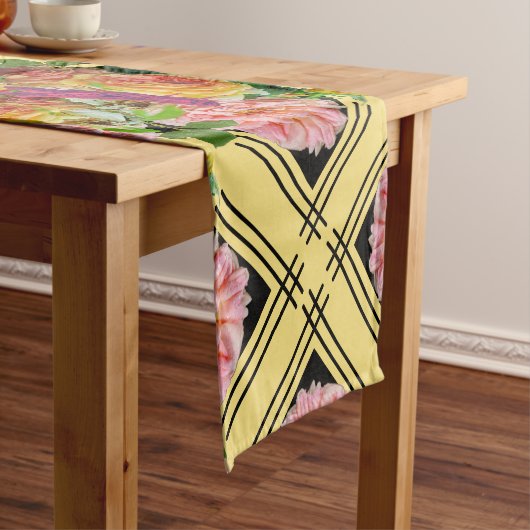 Rosa und Gelbe Rose Trellis Naturdesign Kurzer Tischläufer (Beispiel)