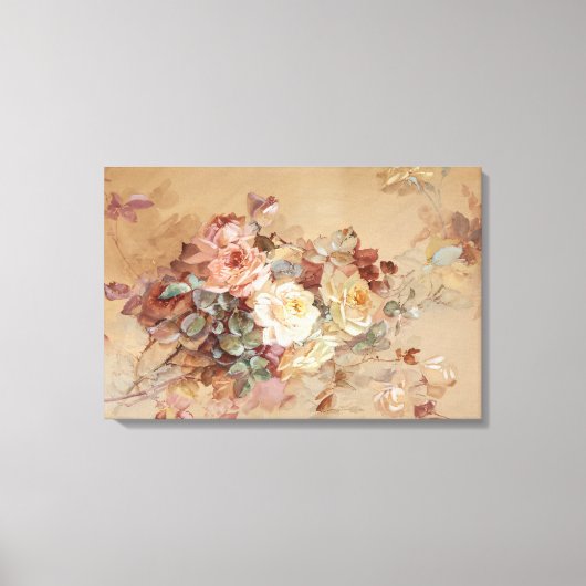 Rosa und Gelbe Rosen - Franz Bischoff Leinwanddruck (Vorderseite)