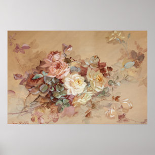 Rosa und Gelbe Rosen - Franz Bischoff Poster