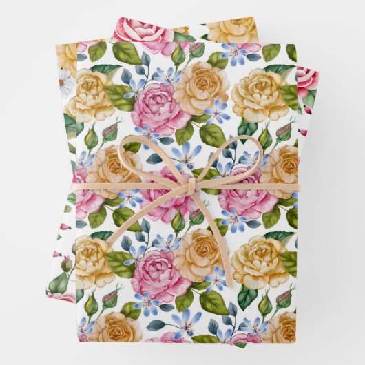Rosa und Gelbe Rosen Geschenkpapier Set (Beispiel)