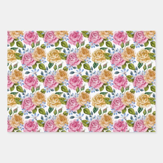 Rosa und Gelbe Rosen Geschenkpapier Set (Vorderseite)