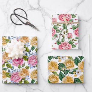 Rosa und Gelbe Rosen Geschenkpapier Set