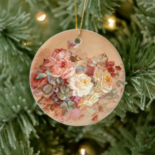 Rosa und Gelbe Rosen Keramik Ornament