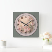 Rosa und Gelbe Rosen Kunst Quadratische Wanduhr (Zuhause)