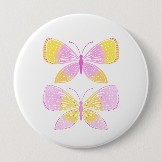 Rosa und gelbe Schmetterlinge Button (Vorderseite)