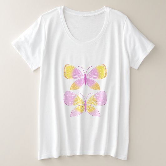 Rosa und gelbe Schmetterlinge Große Größe T-Shirt (Design vorne)