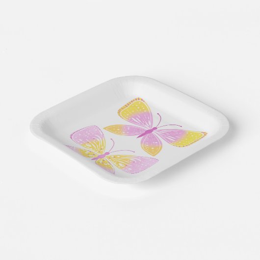 Rosa und gelbe Schmetterlinge Pappteller (Gewinkelt)