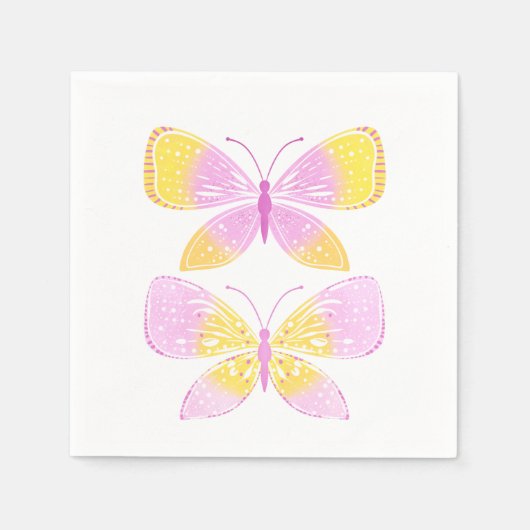 Rosa und gelbe Schmetterlinge Serviette (Vorderseite)