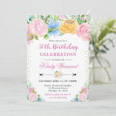 Rosa und gelbe Sommer Blume Geburtstag Einladung (Stehend Vorderseite)