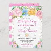 Rosa und gelbe Sommer Blume Geburtstag Einladung (Vorne/Hinten)