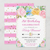 Rosa und gelbe Sommer Blume Geburtstag Einladung (Vorne/Hinten)