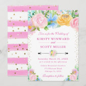 Rosa und gelbe Sommer-Blume Hochzeit Einladung (Vorne/Hinten)