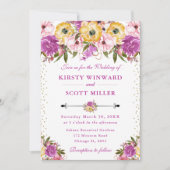 Rosa und gelbe Sommer-Blume Hochzeit Einladung (Vorderseite)