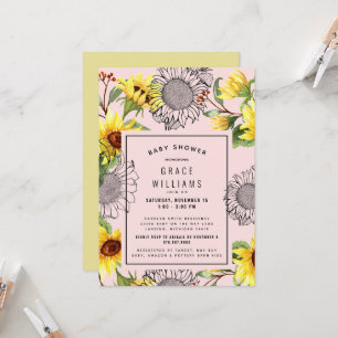 Rosa und gelbe Sonnenblume Kinderdusche Einladung
