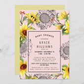 Rosa und gelbe Sonnenblume Kinderdusche Einladung (Vorne/Hinten)
