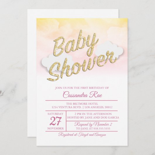 Rosa und gelbe Sonnenschutzdusche Einladung (Vorne/Hinten)