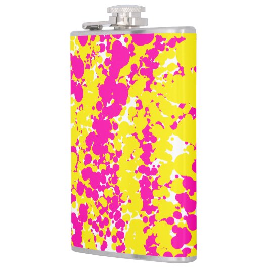 Rosa und gelbe Spattermuster Flachmann (Links)