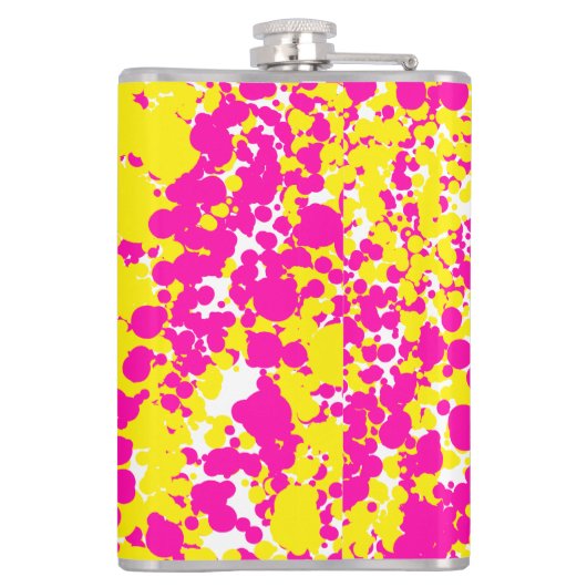 Rosa und gelbe Spattermuster Flachmann (Rückseite)