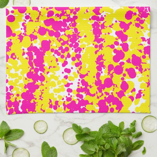 Rosa und gelbe Spattermuster Geschirrtuch (Gefaltet)