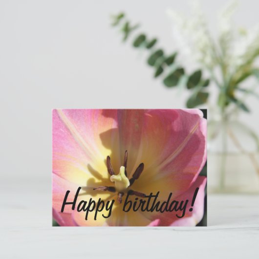 Rosa und gelbe Tulpe Postkarte (Stehend Vorderseite)