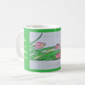 Rosa und gelbe Tulpen, die Kelly Green absetzen Kaffeetasse (Vorderseite Links)