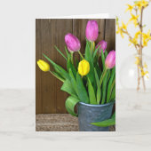 Rosa und gelbe Tulpen in Eimern Karte (Gelbe Blume)
