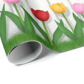 Rosa und gelbe Tulpen Weißer Zaun Geschenkpapier (Rolleneckpunkt)