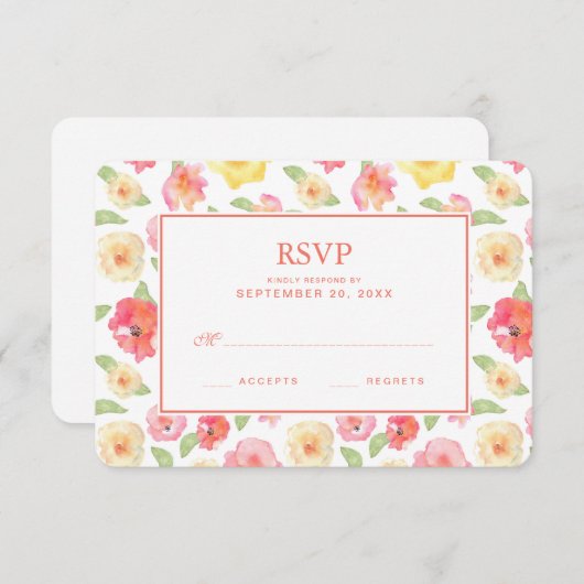 Rosa und gelbe Wasserfarbe - Hochzeitsrottkreuz RSVP Karte (Vorne/Hinten)