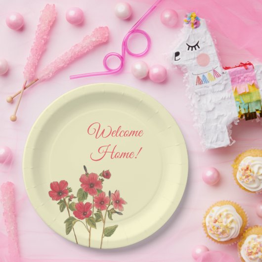 Rosa und gelbe Wildblumen Begrüßung Zuhause Pappteller (Party)