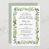 Rosa und gelbe Wildblumen und Grüne Hochzeit Einladung (Vorne/Hinten)