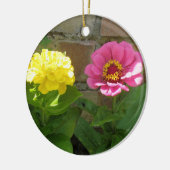 Rosa und gelbe Zinnien - Geburt Keramik Ornament (Links)