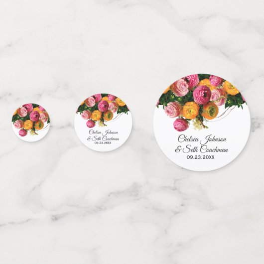 Rosa und gelber Blumengarten Konfetti (Rückseiten)