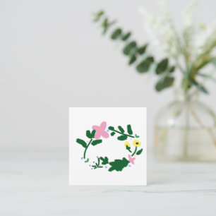 Rosa und gelber Blumenkranz floral Quadratische Visitenkarte