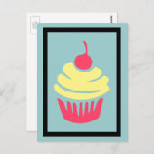 Rosa und gelber Kuchen oben mit Kirsche Postkarte (Vorne/Hinten)