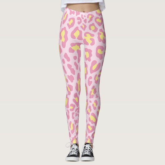 Rosa und gelber Leopard Leggings (Vorderseite)