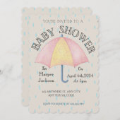 Rosa und gelber Regenschirm Einladung (Vorne/Hinten)