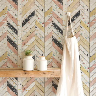 Rosa und Gelber Terrazzo Chevron Fischgrätmuster Tapete