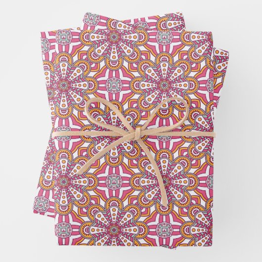 Rosa und gelber Zirkel Mandala Geschenkpapier Set (Beispiel)