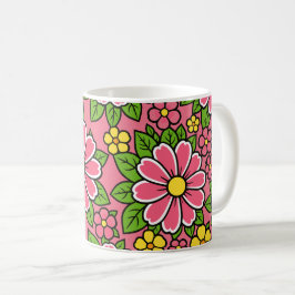 Rosa und gelbes Blumenmuster mit grünen Blättern Kaffeetasse