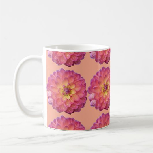 Rosa und gelbes Dahlienmuster Kaffeetasse (Links)